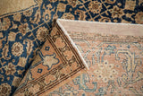 Hand-knotted foundation and restored side cord of a vintage distressed Persian Tabriz carpet.