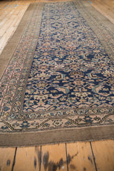 Distressed antique Northwest Persian runner, cobalt blue geometric Herati field with worn blush and ivory borders.