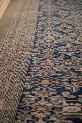 Textured pile of antique Northwest Persian runner: cobalt blue Herati and blush border.