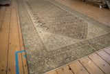 Antique distressed Hamadan carpet's Herati field, zig-zag contour, and Samovar turtle main border.