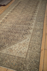 Antique distressed Hamadan corner with Herati field, zig-zag, and Samovar turtle border.