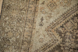 Textural pile of antique Hamadan rug, revealing exposed foundation, brown, ivory, platinum tones.