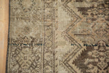 Distressed antique Hamadan rug with evenly worn pile revealing foundation and earthy tones.