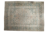 Faded vintage distressed Khorassan rug, ornate floral medallion in soft teal, beige, 10'8