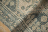 Textured pile of distressed Hamadan runner with primitive dusty blue and ivory pattern.