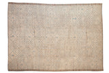 Distressed ivory Afghani Moroccan rug with powder blue geometric diamond trellis pattern.