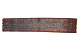 Antique Heriz runner with deep blue field, madder root red border, allover Herati floral design, 3'4