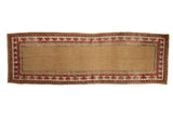 Antique Caucasian runner rug, unusual camel field, madder red pawn plant border, 3'7