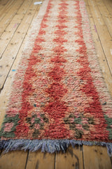 Polychromatic fringe and shaggy, patterned pile on a vintage Moroccan rug end.