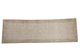 Distressed vintage Hamadan runner, diamond medallion, Herati field, ivory, beige, faded powder blue, 3'2