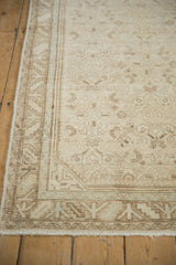 Distressed Hamadan runner, low pile with ivory, beige, and faded blue serrated border.