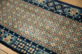 Vintage Peking runner showing lattice geometric blossoms and pearl minor border.
