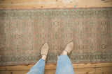 Close-up of distressed Hamadan rug runner, Herati motif, inverted Samovar turtle border.
