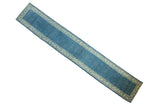 Vintage distressed Mir Sarouk runner, sapphire blue field of floral botehs, ivory vine border.