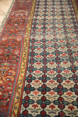 Cherry red henna plant border, saffron vine, and ivory quatrefoil field on antique Bijar runner.