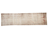 Heavily worn antique Persian Mahal runner, faded ivory, red, blue medallion, 3' x 10'10