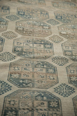 Detail of a distressed Ersari rug's geometric guls, showing even wear to the knot heads.