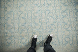 Vintage distressed Mahal carpet with muted powder blue Herati design and subtle abrashes.