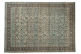Fine vintage Qom carpet, overdyed with distressed aquatic blue abrashes and allover floral design.