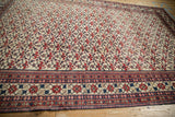 Vintage Baktiari carpet's brick red pomegranate border with a scrolling floral bat motif.