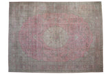 Vintage Distressed Sparta carpet, faded pink roundel medallion, vine field and spandrels, 12'2