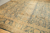 Distressed vintage Meshed carpet, tea washed blue floral field, high sheen palmette cypress border.