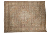 Antique Tabriz carpet with an allover Herati design, medallion outlines, and cartouche borders in sandalwood and copper tones.