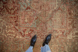 Vintage Distressed Heriz rug with intricate pattern in dusty red, oxidized silver, and beige tones.