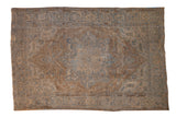 Distressed Indian Ahar carpet with oversized medallion, souf woven texture, dusty blue and coffee brown.