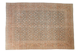 Distressed vintage Tabriz carpet with an allover Herati field in oxidized silver and a terracotta Turtle design border.