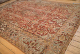 Distressed Mehrivan carpet with germinating boteh pattern and geometric Turtle Samovar border.