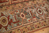 Distressed Mehrivan rug, Turtle Samovar border with brick red germinating boteh motifs.