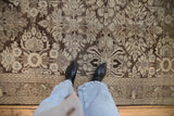 Close-up of the even, low-pile texture on a Bibikabad rug's floral trellis pattern.