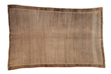 Vintage Distressed Kars carpet, allover trellis seed pattern, softened cream and coffee brown tones, irregular shape.