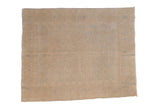 Distressed vintage Oushak carpet with a highly textured open field in soft ivory, silver, and pale beige tones.