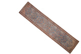 Antique distressed Malayer rug runner featuring an allover blossom pattern in sky blue and copper.