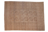 Vintage Distressed Ersari carpet, geometric guls in camel, sand, cream tones, 7' x 9'6