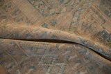 Vintage distressed Ersari carpet pile, sand and dusty blue guls, heavy abrashes.