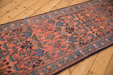 A perspective view down the blush and blue floral pattern of the Lilihan runner.