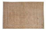 Distressed vintage Persian Hamadan carpet, geometric Herati pattern in cream, pale blue and brown, 6'1