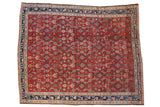 Vintage Kurdish Hamadan carpet with an allover Herati design motif in a deeply saturated cherry red and blue palette.