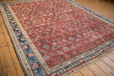 Angled view of a vintage Kurdish Hamadan carpet emphasizing the texture of its thick pile and Herati design.