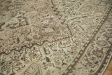 Texture detail of a distressed Mehrivan carpet with even wear revealing the hand-knotted pile.