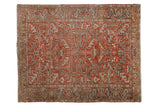 Vintage Distressed Mehrivan carpet, madder root red field, stylized leaves and vines, 7'5