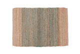 Reversible Gemma Collection handmade jute rug with natural beige and teal stripes, 2x3.