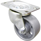A 2-inch swivel plate caster with a textured cast iron wheel and steel mounting plate.