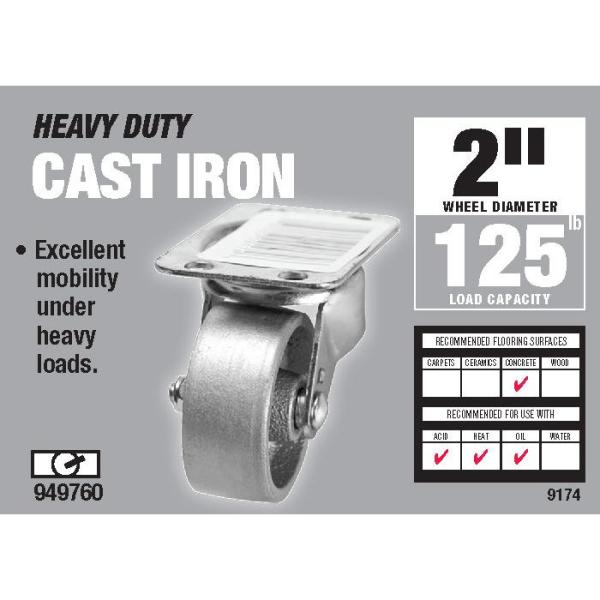2 in. Cast Iron Swivel Plate Caster with 125 lb. Load Rating // ONH Item XXCASTER Image 1