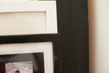 Corner details of the sleek white and vintage black handmade art frames.
