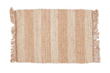 Honey Collection hand-woven jute rug, natural beige and honey stripes, fringed ends, 2x3.