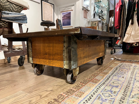Reclaimed Industrial Wooden Coffee Table Cart // ONH Item 4449